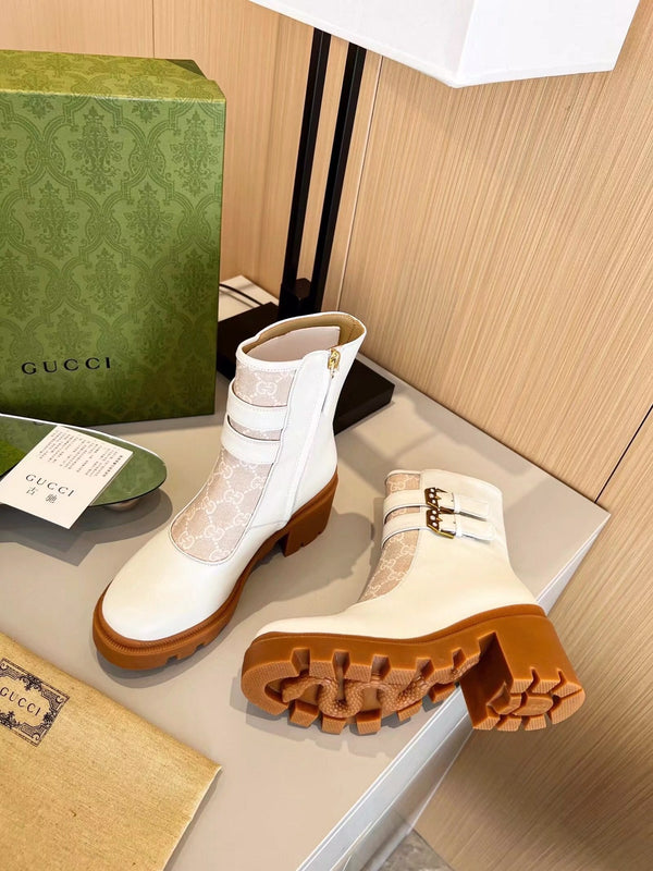 GG ankle boots white caramel cowhide