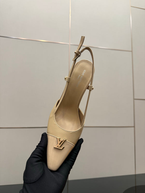 LV 26ss Slingback 90 Beige Patent Leather 629638