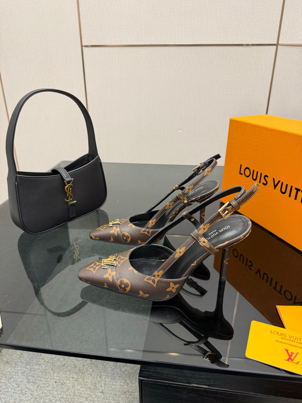 LV 26ss Slingback 90 Brown Monogram Calfskin 629640