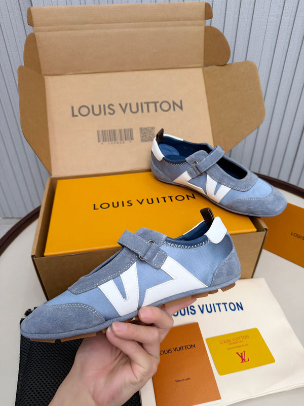 LV 26ss Sneakerina Mary Jane Blue White Suede 674022