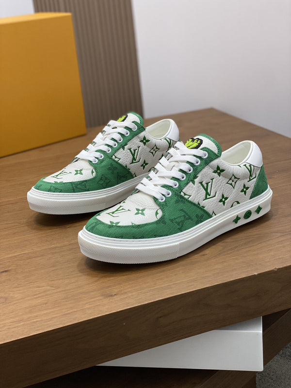 LV MONOGRAM GREEN AND WHITE SNEAKERS