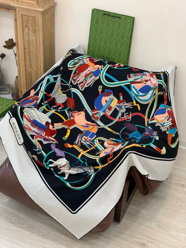 GG Horsebit 135CM Black Colorful Cashmere Silk 275259