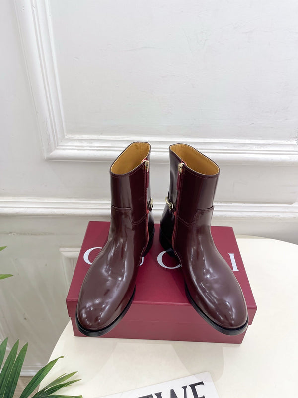 Gucci 25π¬π¬ horsebit ankle boots burgundy patent calfskin 435385