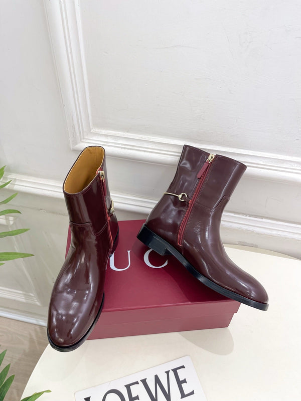 Gucci 25π¬π¬ horsebit ankle boots burgundy patent calfskin 435385