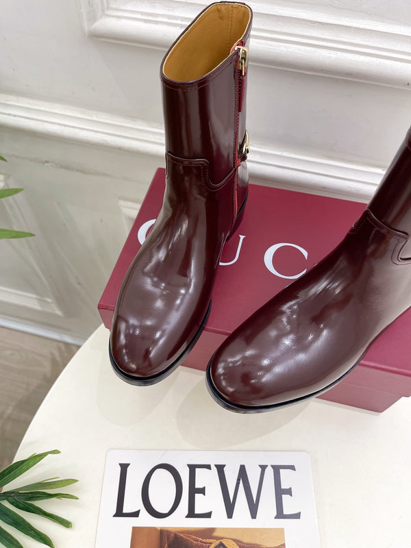 Gucci 25π¬π¬ horsebit ankle boots burgundy patent calfskin 435385