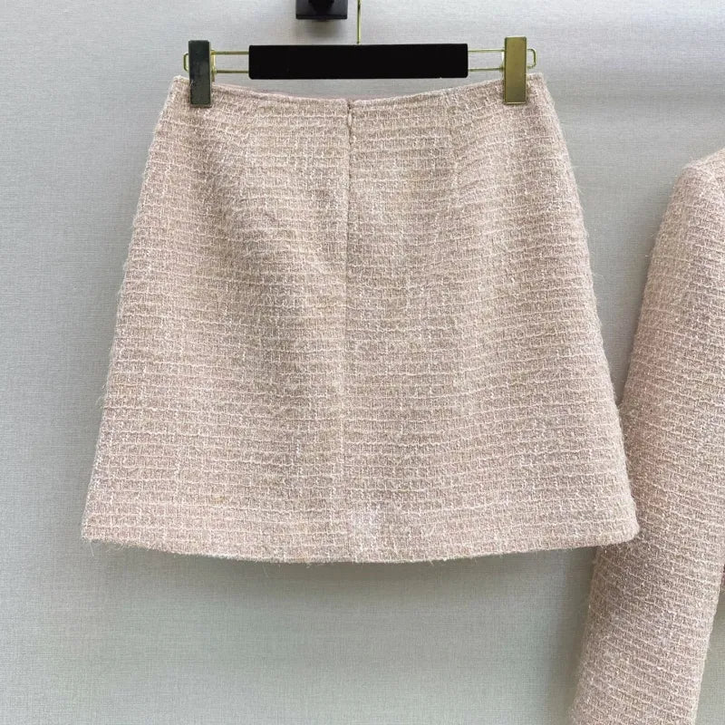 Chanel 2026 Cropped Long-Sleeved Jacket Skirt Set Light Pink Tweed