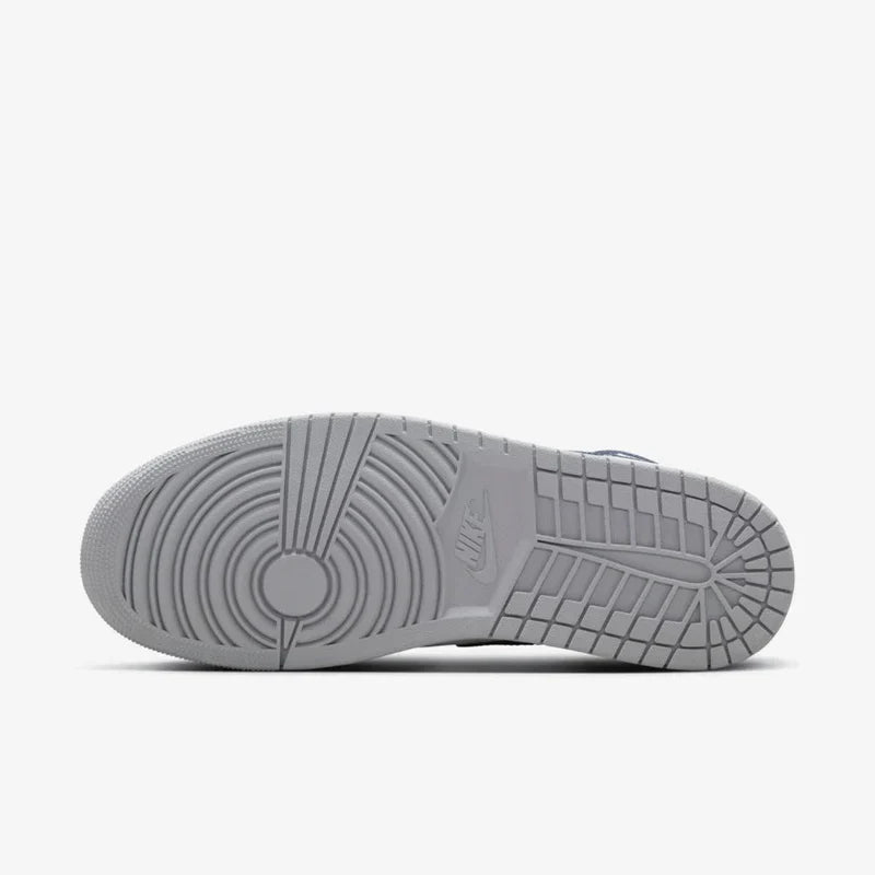 Nike Air Jordan 1 Mid Wolf Grey Midnight Navy Leather