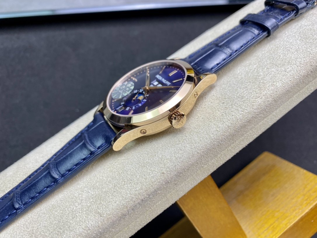 PATEK CALATRAVA MOONPHASE ANNUAL CALENDAR GOLD CASE BLUE DIAL