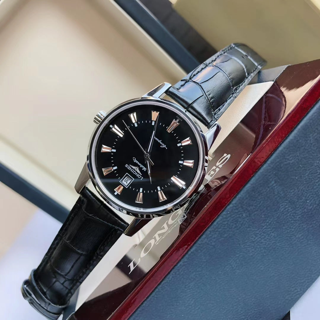 CONQUEST STEEL CASE BLACK DIAL GOLD NUMERALS