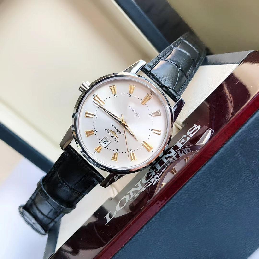 CONQUEST STEEL CASE WHITE DIAL GOLD NUMERAL