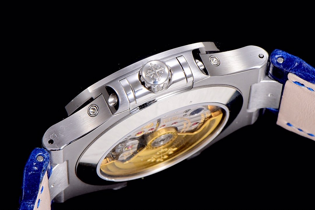 PATEK NAUTILUS MOONPHASE ANNUAL CALENDAR BLUE DIAL LEATHER