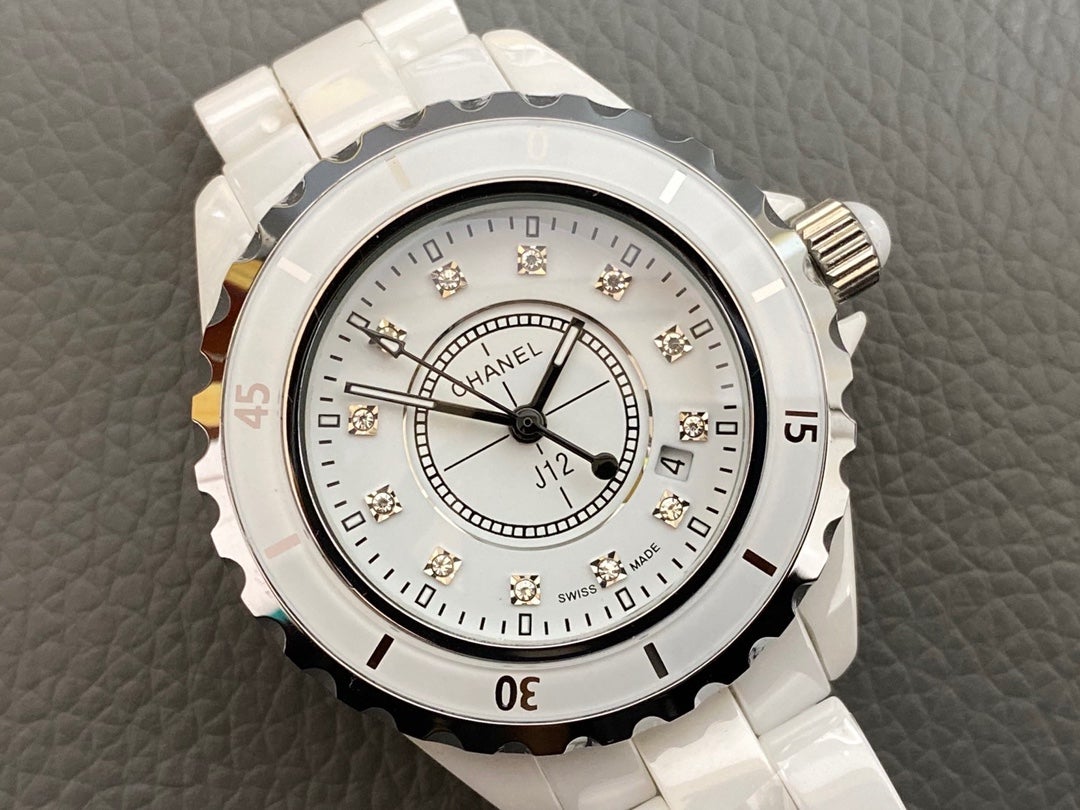 J12 38MM QUARTZ WHITE CERAMIC DIAMOND NUMERALS