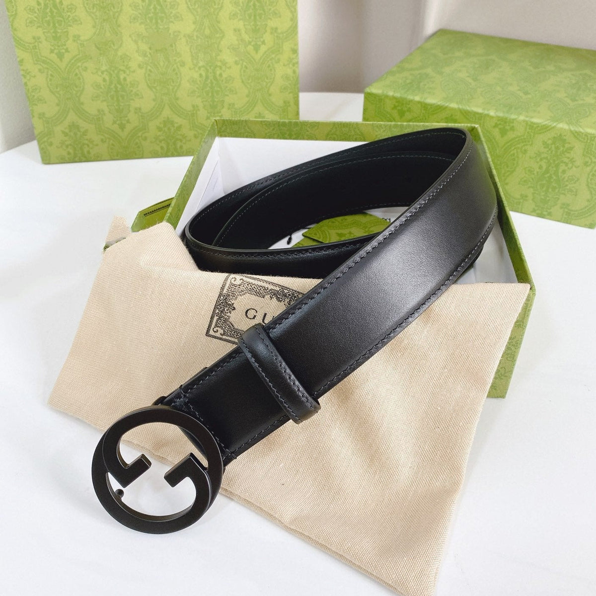 INTERLOCKING G BLACK BUCKLE 40MM BLACK LEAHTER