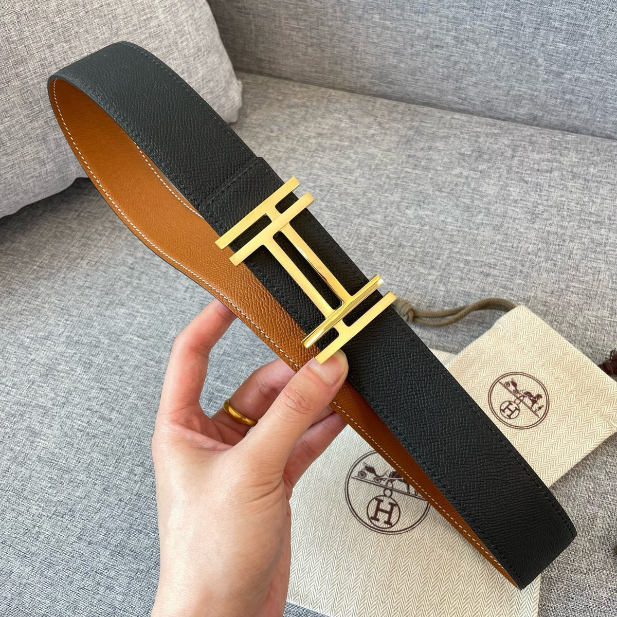 DOUBLE H 38MM BLACK BROWN LEATHER