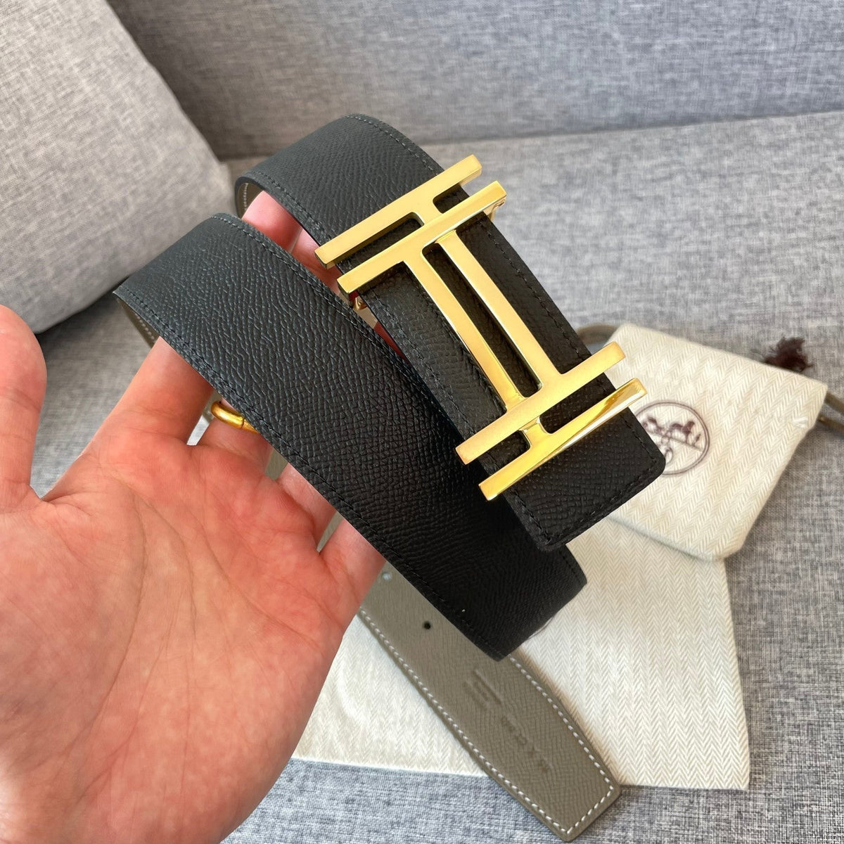 DOUBLE H 38MM BLACK GREY LEATHER