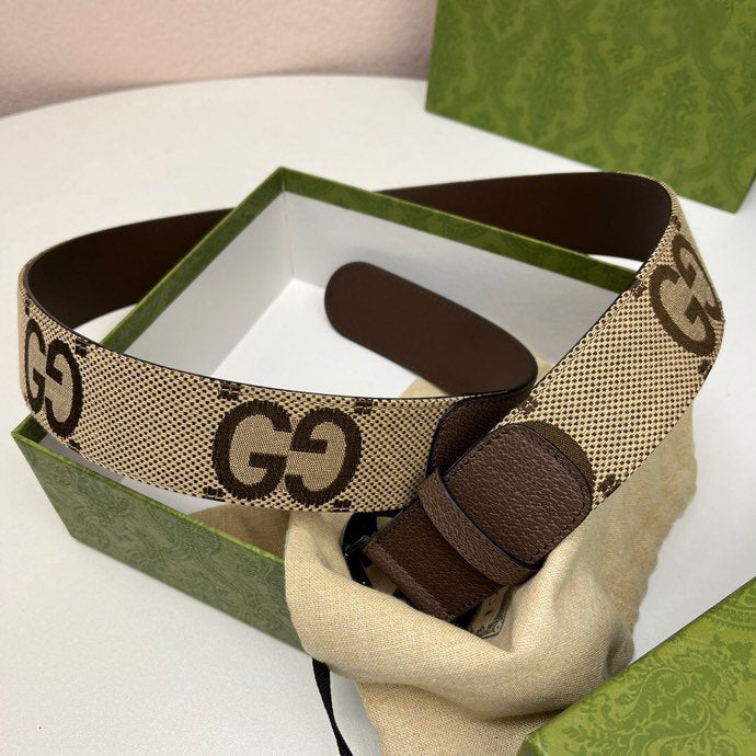 INTERLOCKING G BLACK GREY BUCKLE 40MM BEIGE CANVAS