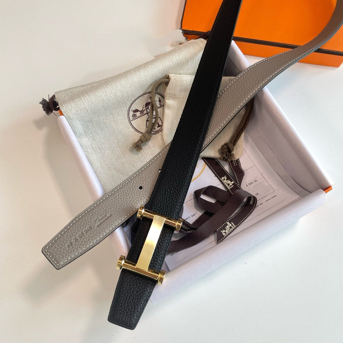H AGORA BELT 32MM BLACK GREY LEATHER