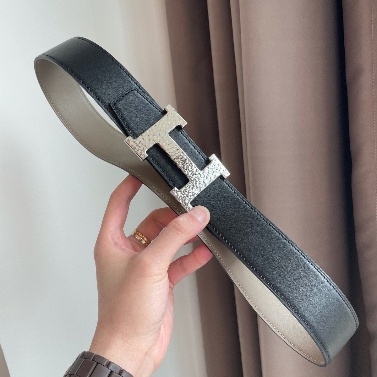 H MARTELEE BELT 38MM BLACK GREY LEATHER