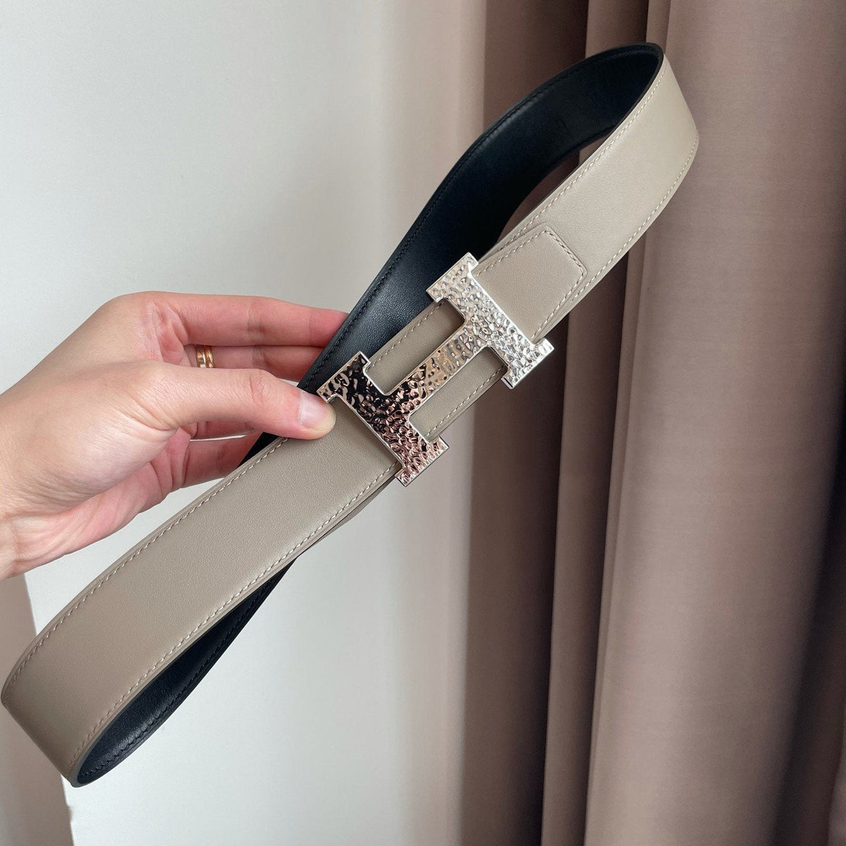 H MARTELEE BELT 38MM BLACK GREY LEATHER