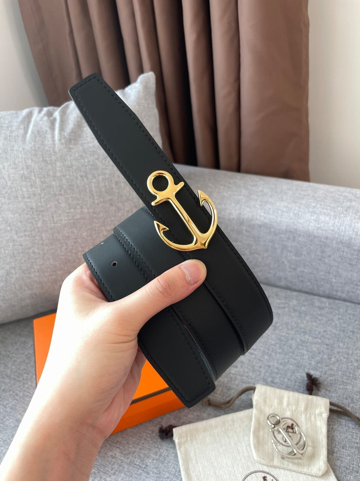 H CARGO BELT 32MM BLACK LEATHER