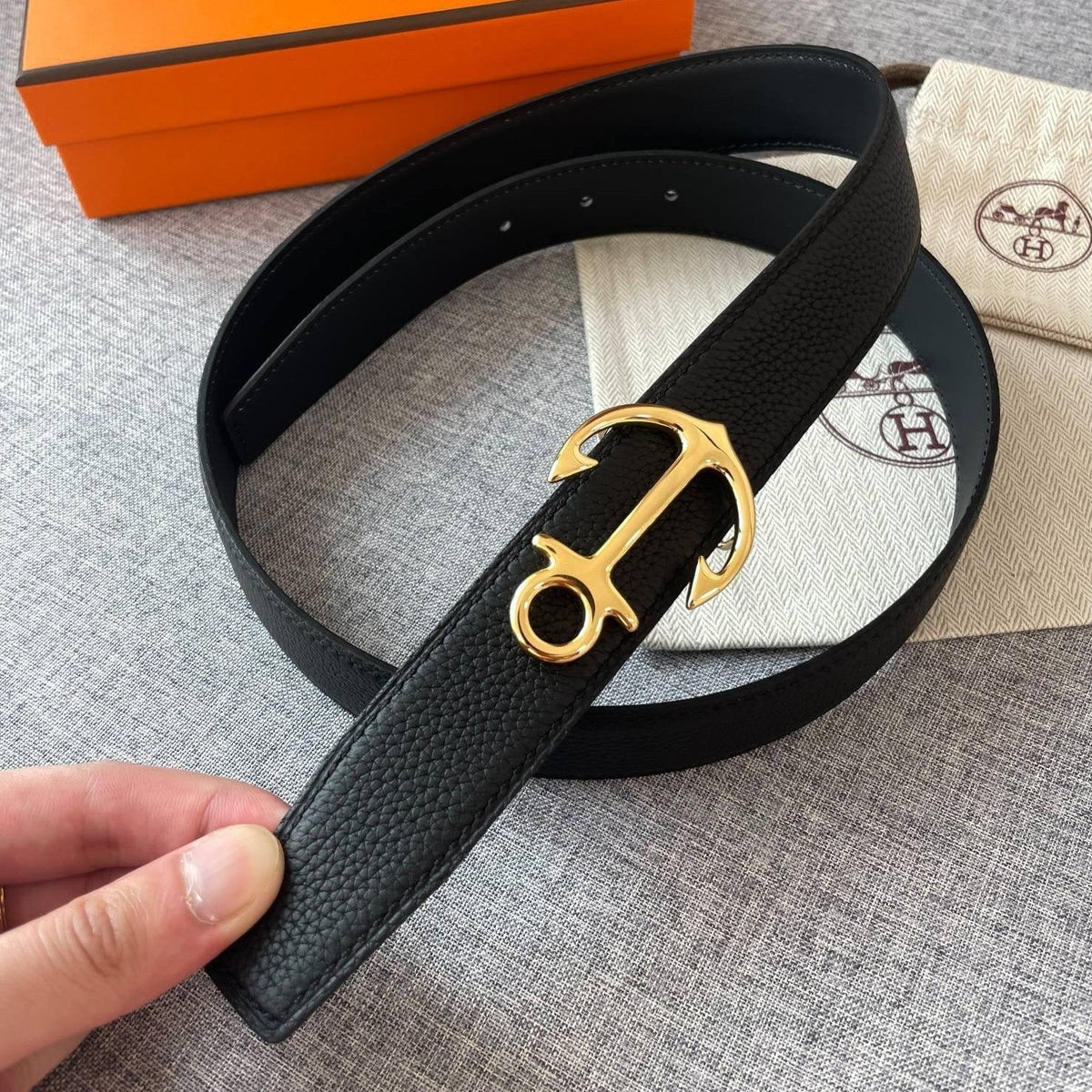 H CARGO BELT 32MM BLACK LEATHER