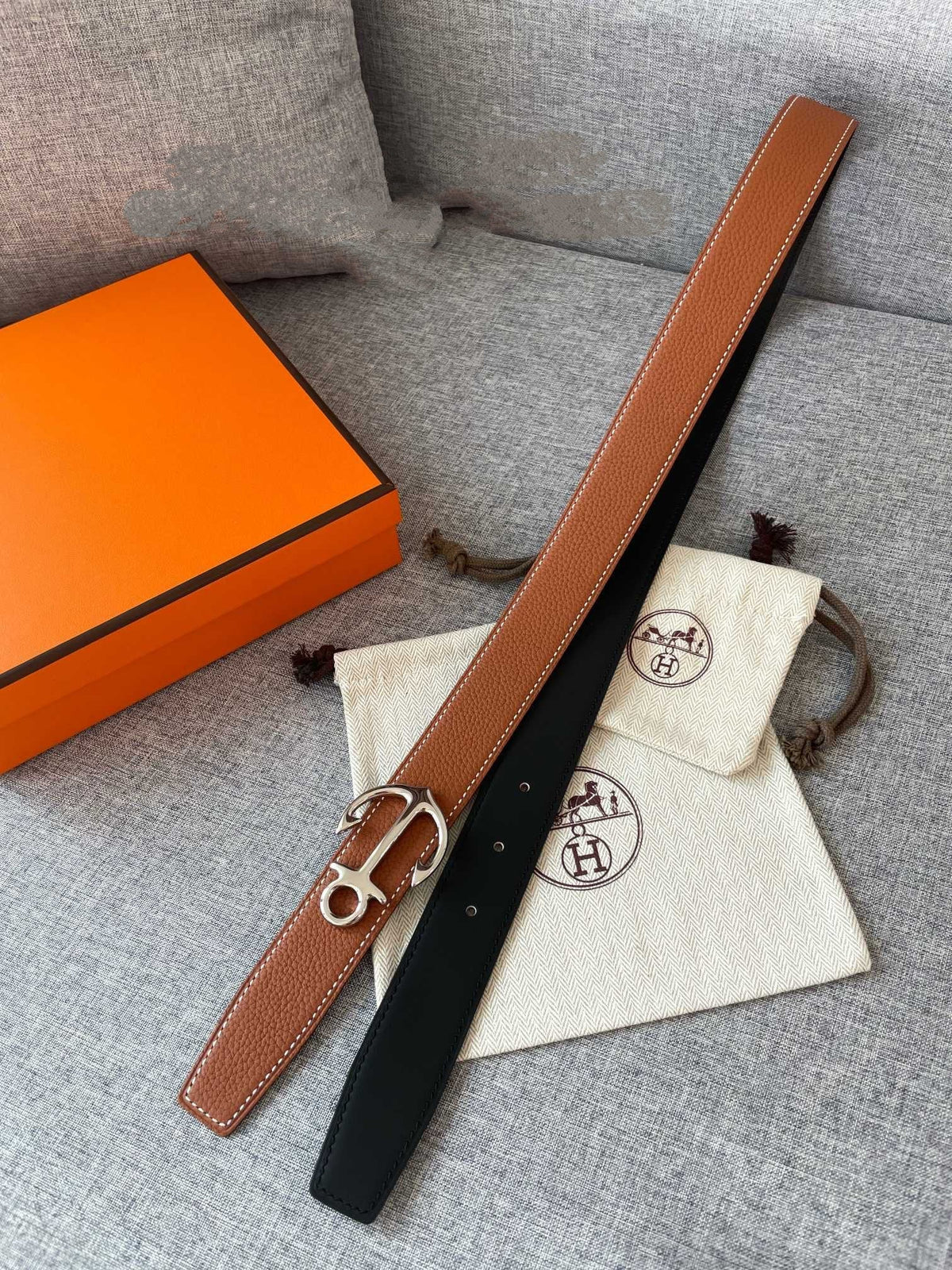 H CARGO BELT 32MM BROWN BLACK LEATHER