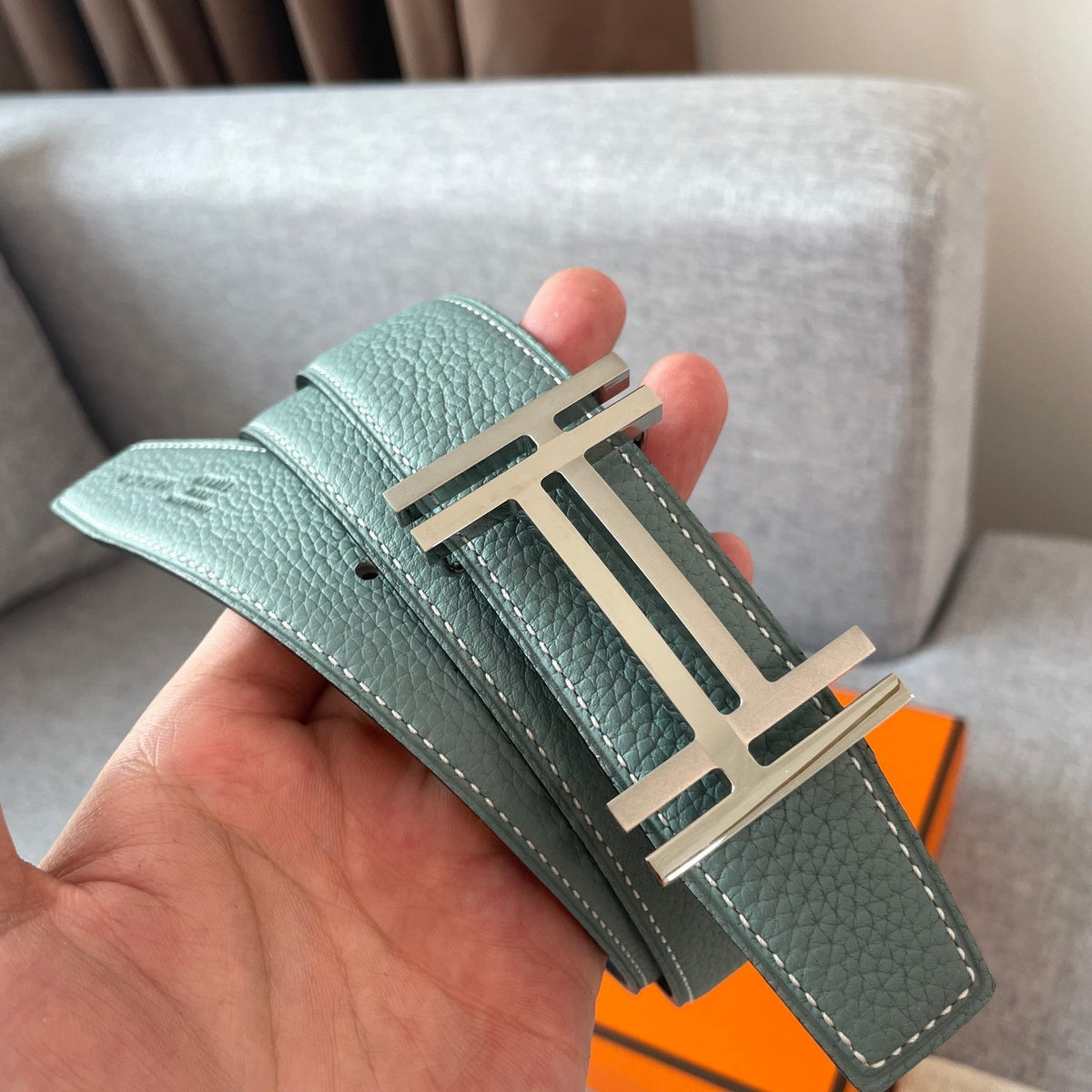 DOUBLE H REVERSIBLE BELT 32MM SILVER BUCKLE BLACK SKY BLUE LEATHER