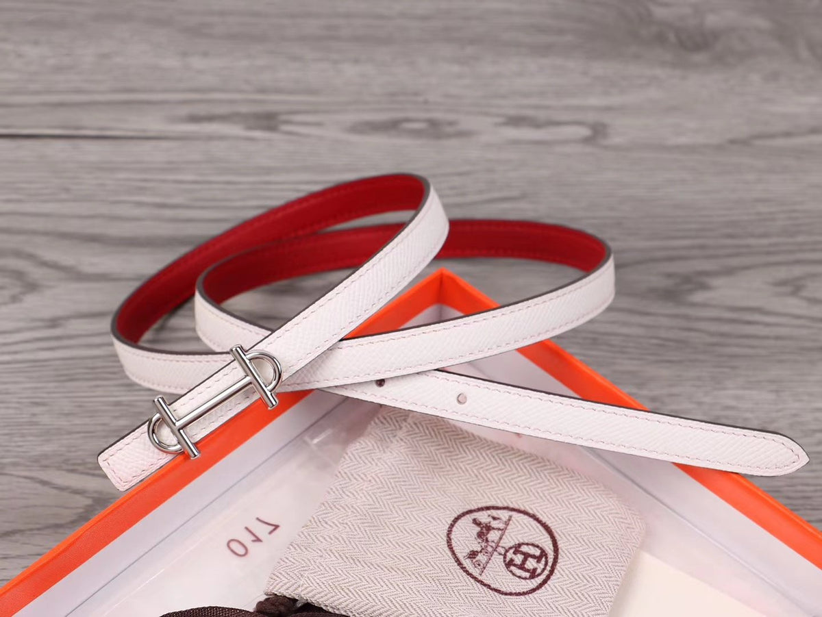 H WOMEN'S BELT 13MM SILVER BUCKLE RED WHITE LEATHER