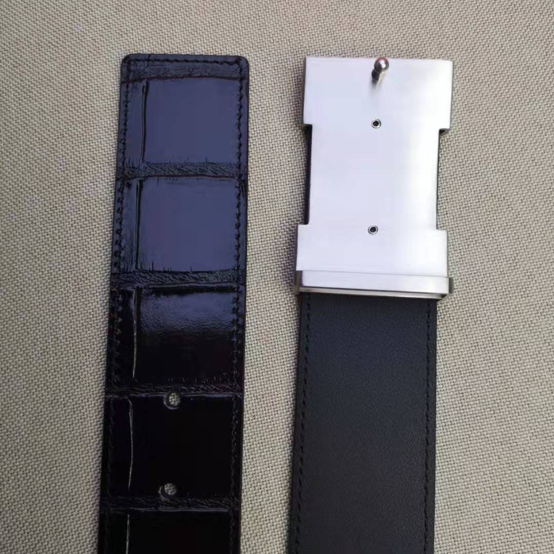 H BELT STEEL BUCKLE CROCODILE-PATTERNED BLACK LEATHER  40MM