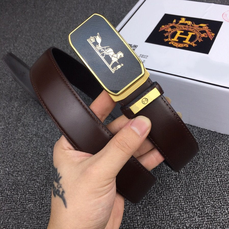 H BELT GOLD BUCKLE 3.5 MM SMOOTH BROWN LEATHER
