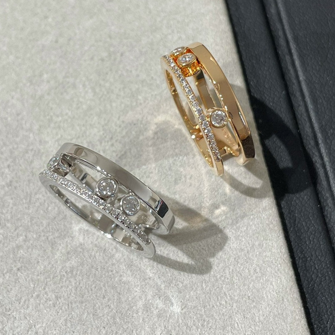 MOVE ROMANE PINK GOLD AND SILVER DIAMOND RING