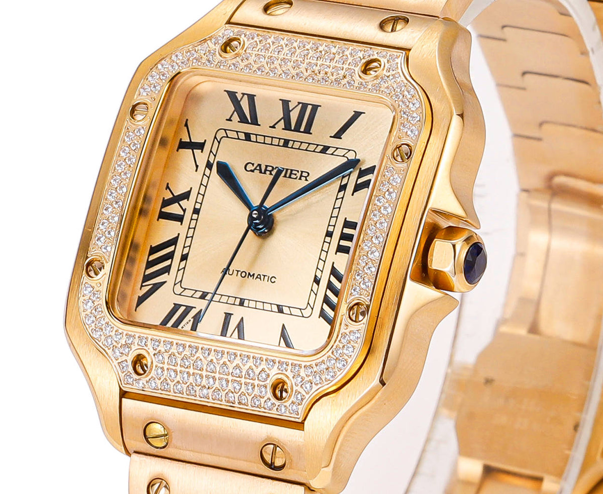 SANTOS LADY 35.1MM GOLD CASE GOLD DIAL DIAMOND BEZEL