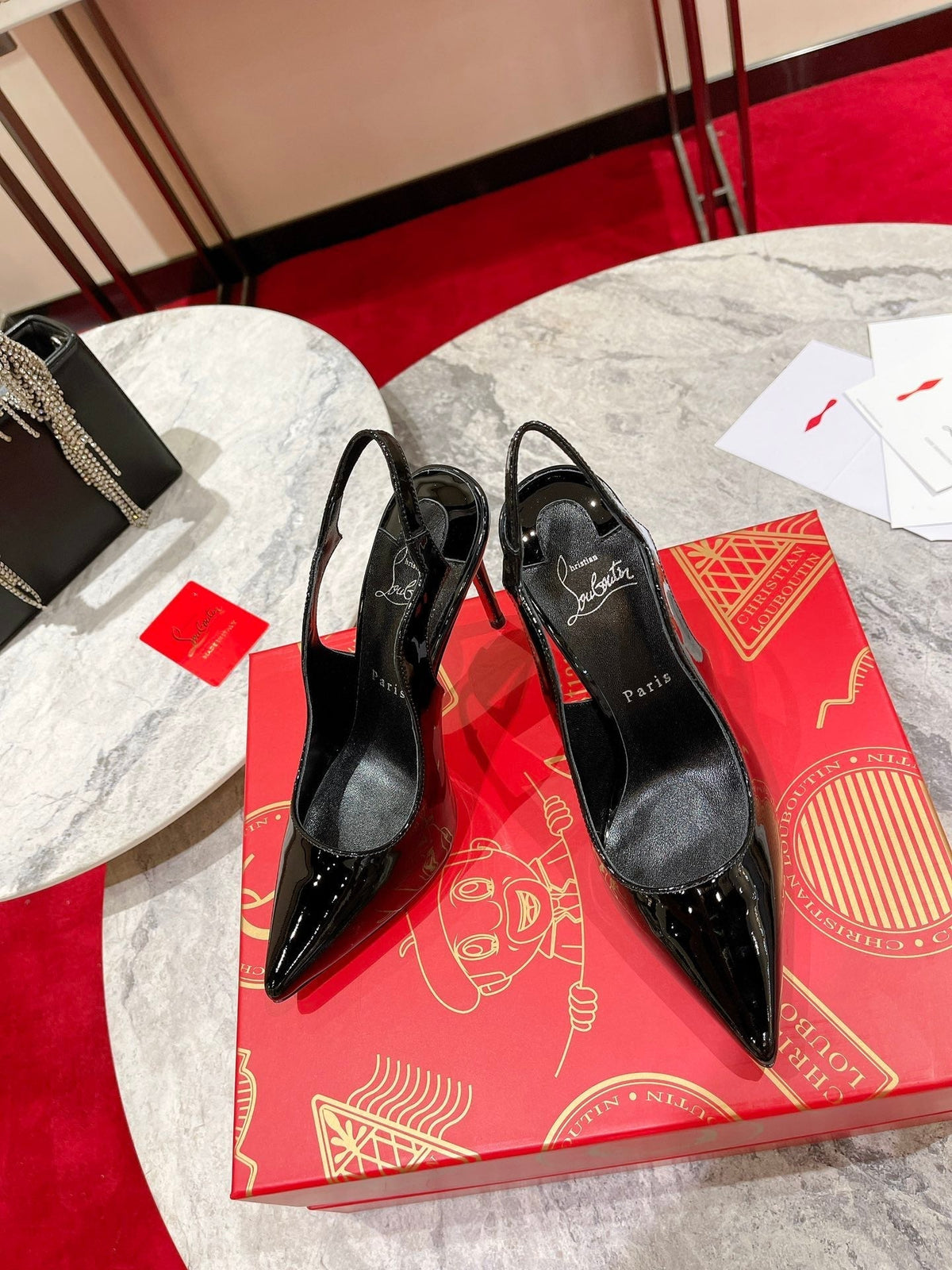 CL Hot Chick Sling 100 Mm Sling Back Pumps Patent Leather Black