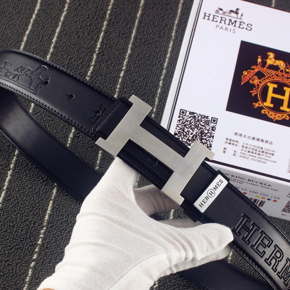 HM Constance Belt 38mm Black Calfskin Sliver Buckle 619960