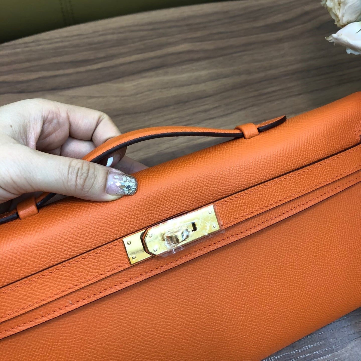 HM Kelly Cut 31cm Orange Swift Leather Ghw