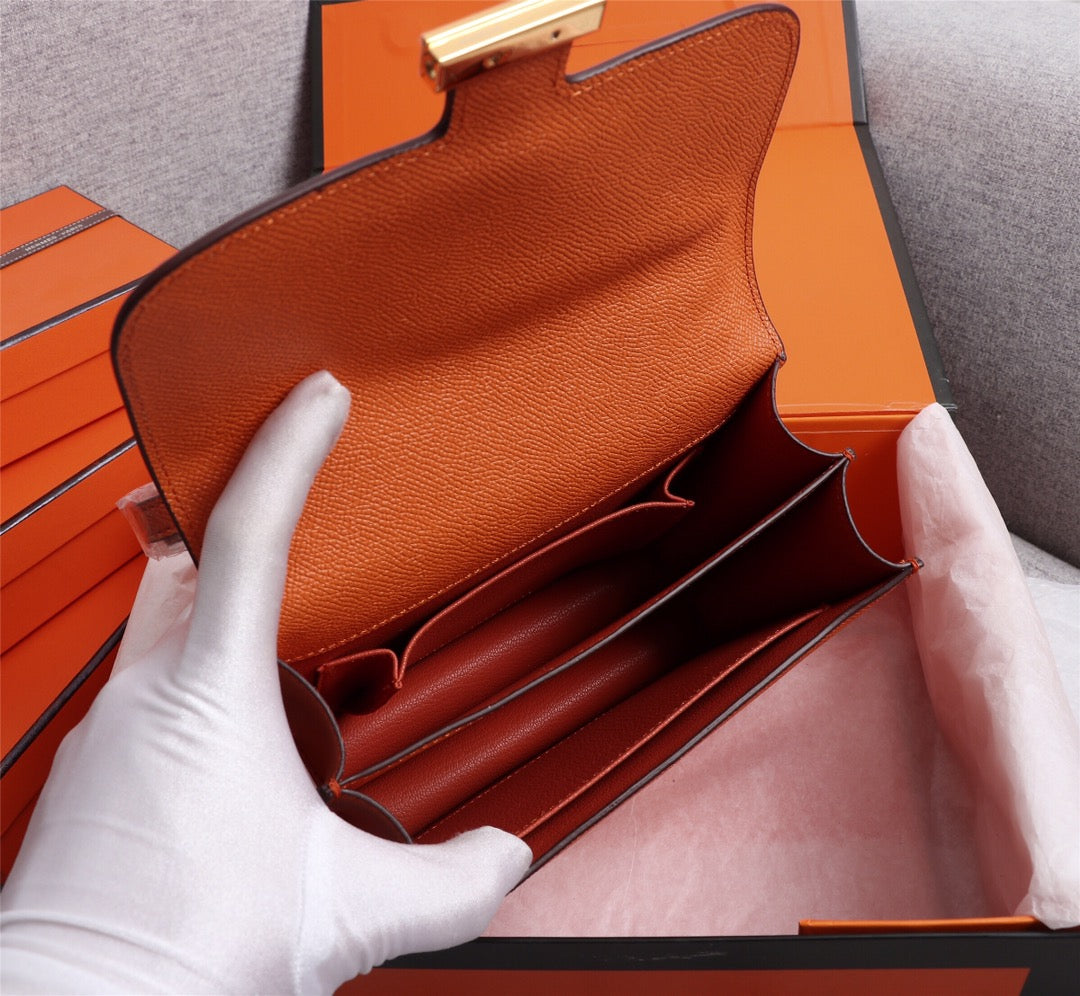 HM CONSTANCE BAGS 22 ORANGE EPSOM GOLD HARDWARE