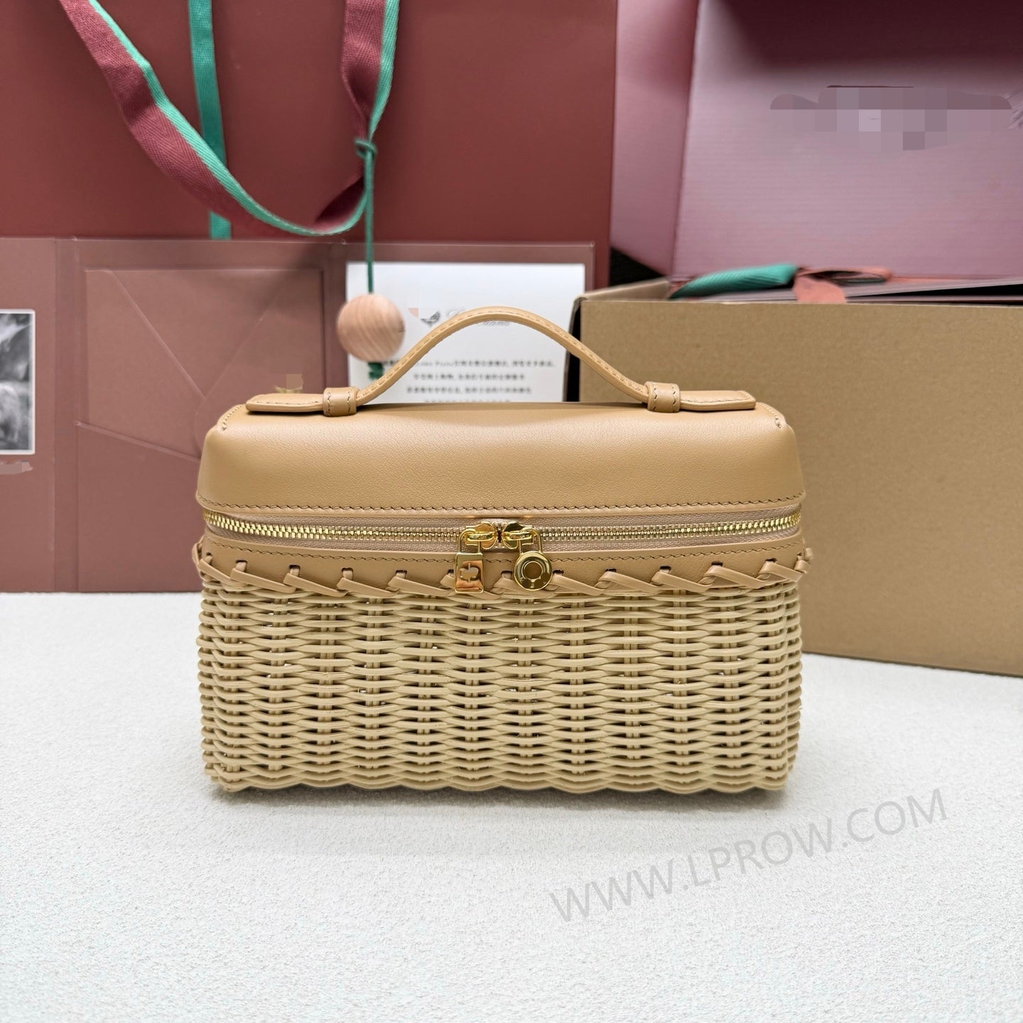Loro Piana 2026 Extra Pocket L19 East-West Wicker Bag Canvas Calfskin