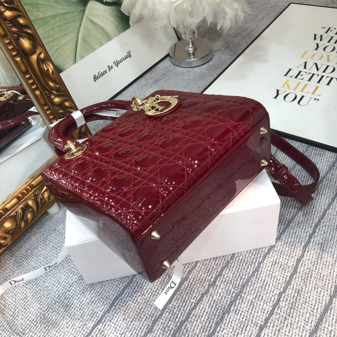 medium lady 24 wine patent calfskin