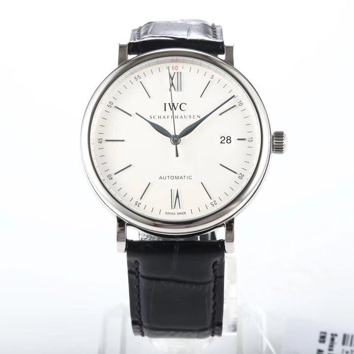 IWC Portofino 40mm Cream Dial Steel Case Black Leather Strap