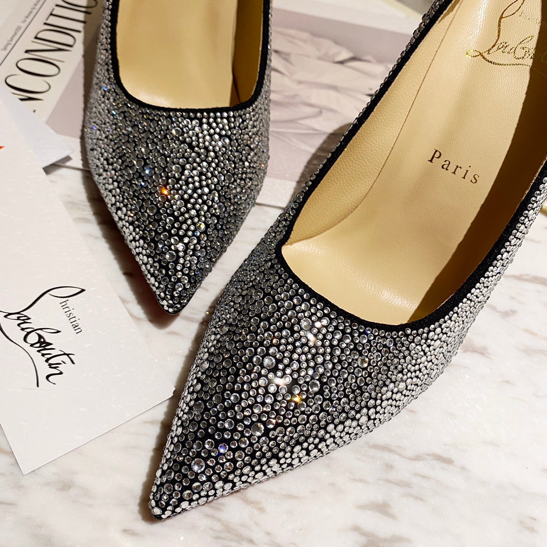 CL Strass Degrade Pumps 100mm Suede Black