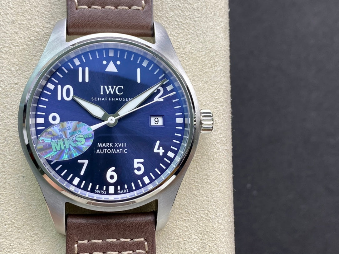 IWC Pilot 40mm Blue Dial Steel Case Brown Leather Strap