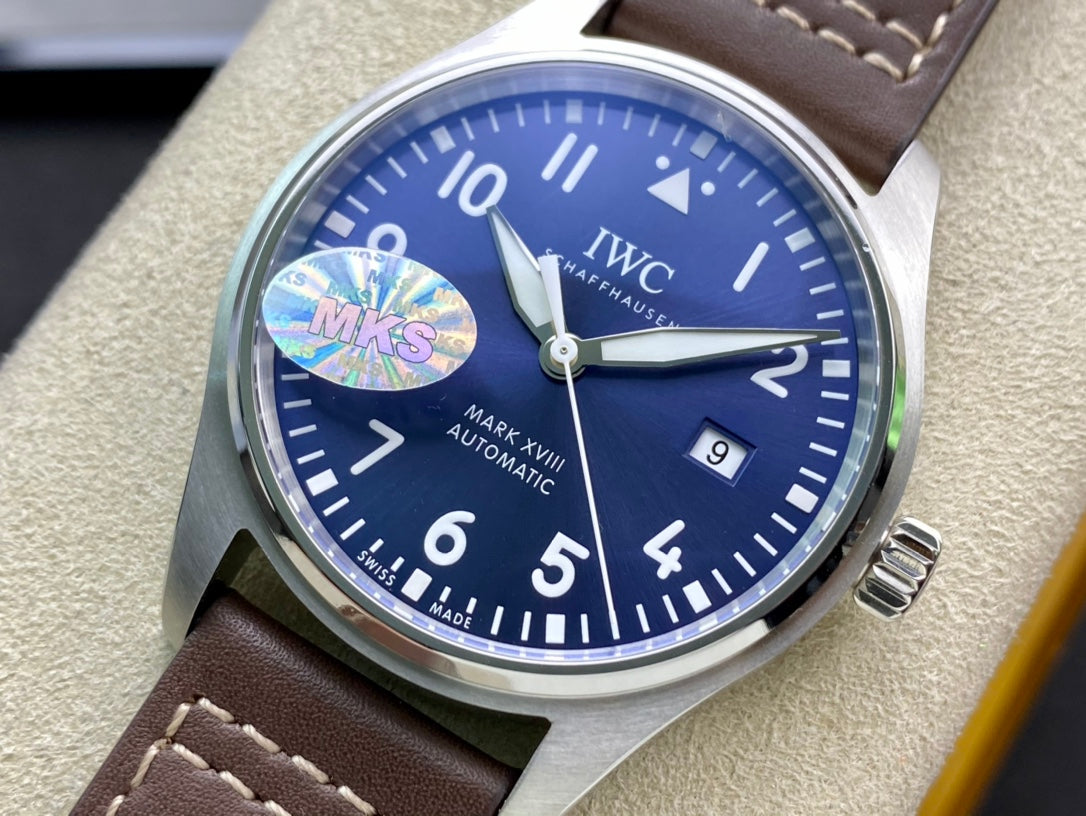 IWC Pilot 40mm Blue Dial Steel Case Brown Leather Strap