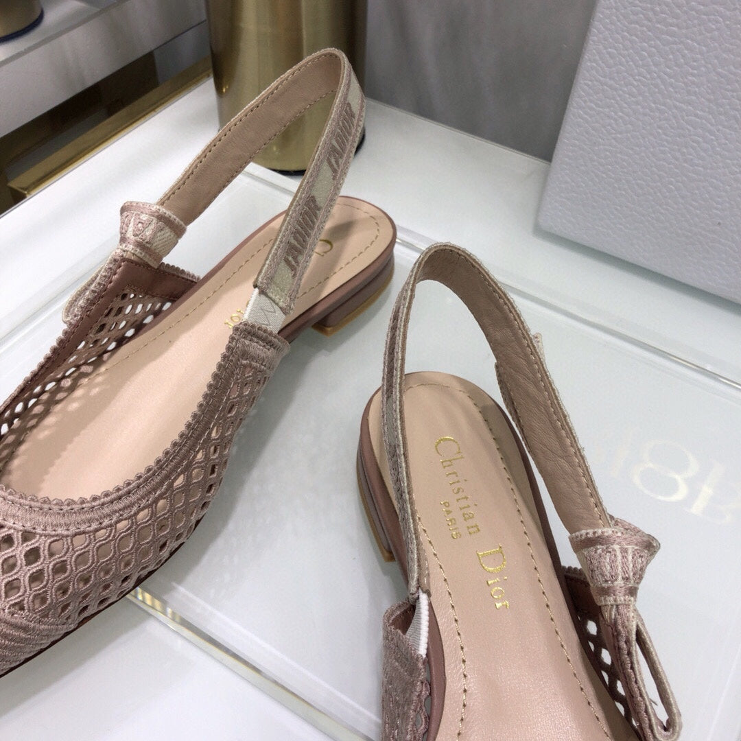 JAdior slingback flat transparent mesh rose canelle embroidered cotton