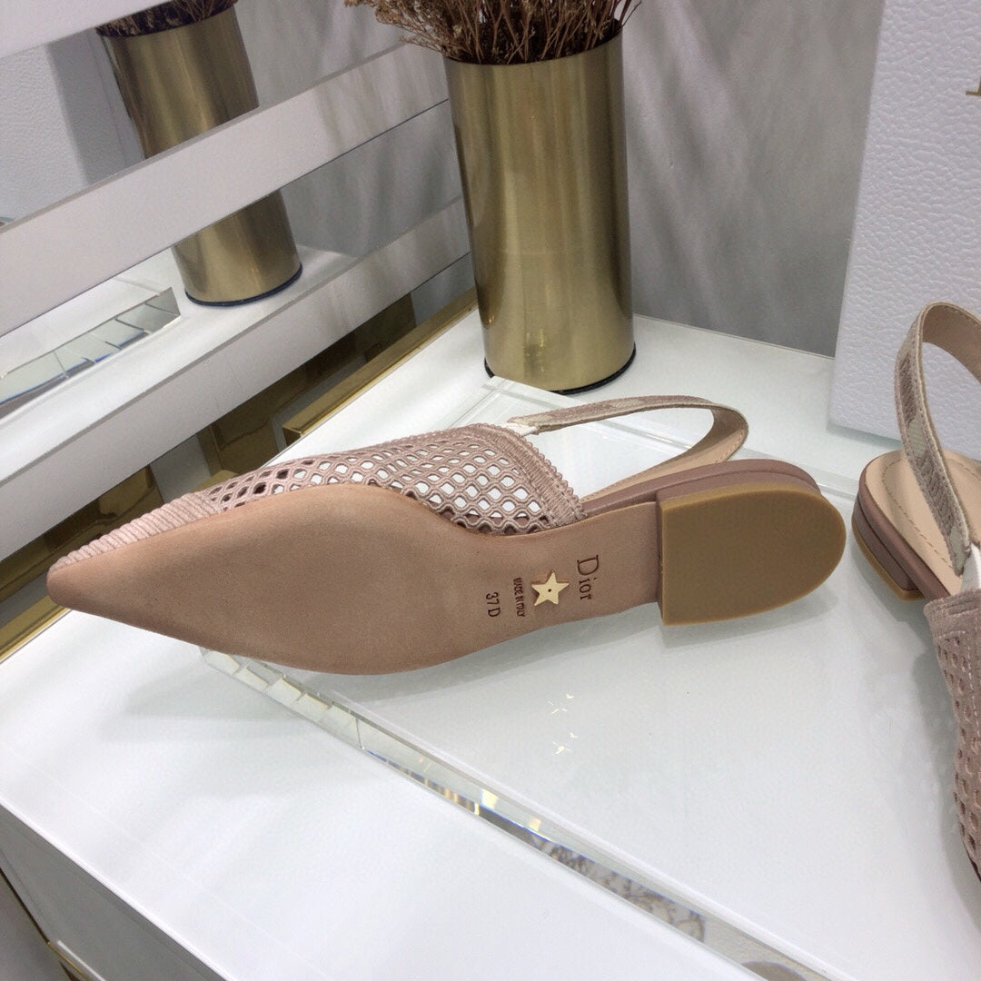 JAdior slingback flat transparent mesh rose canelle embroidered cotton