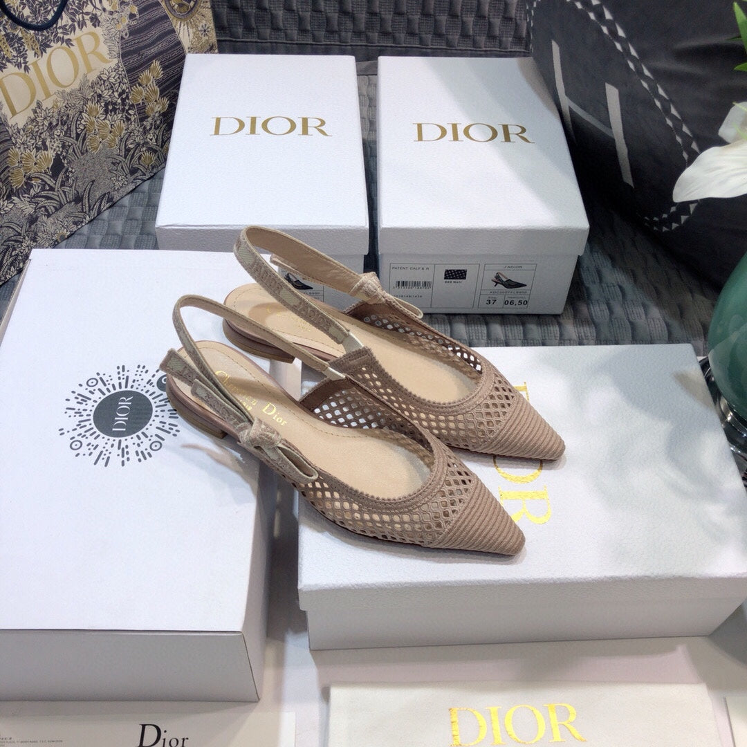 JAdior slingback flat transparent mesh rose canelle embroidered cotton