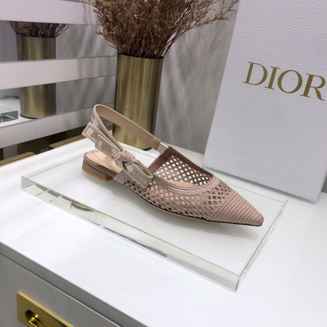 JAdior slingback flat transparent mesh rose canelle embroidered cotton
