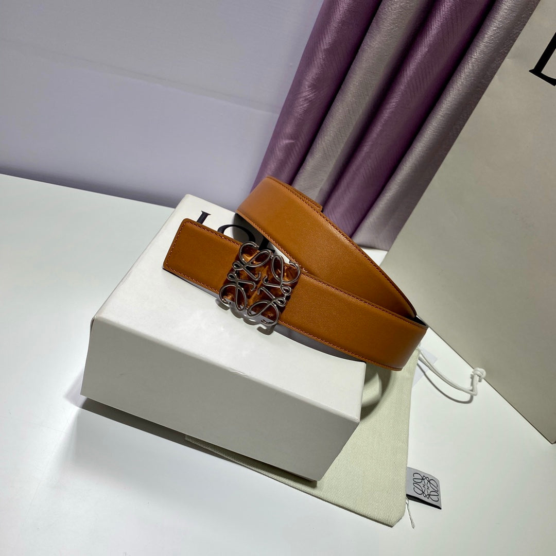 Anagram belt 40mm reversible black brown silver buckle