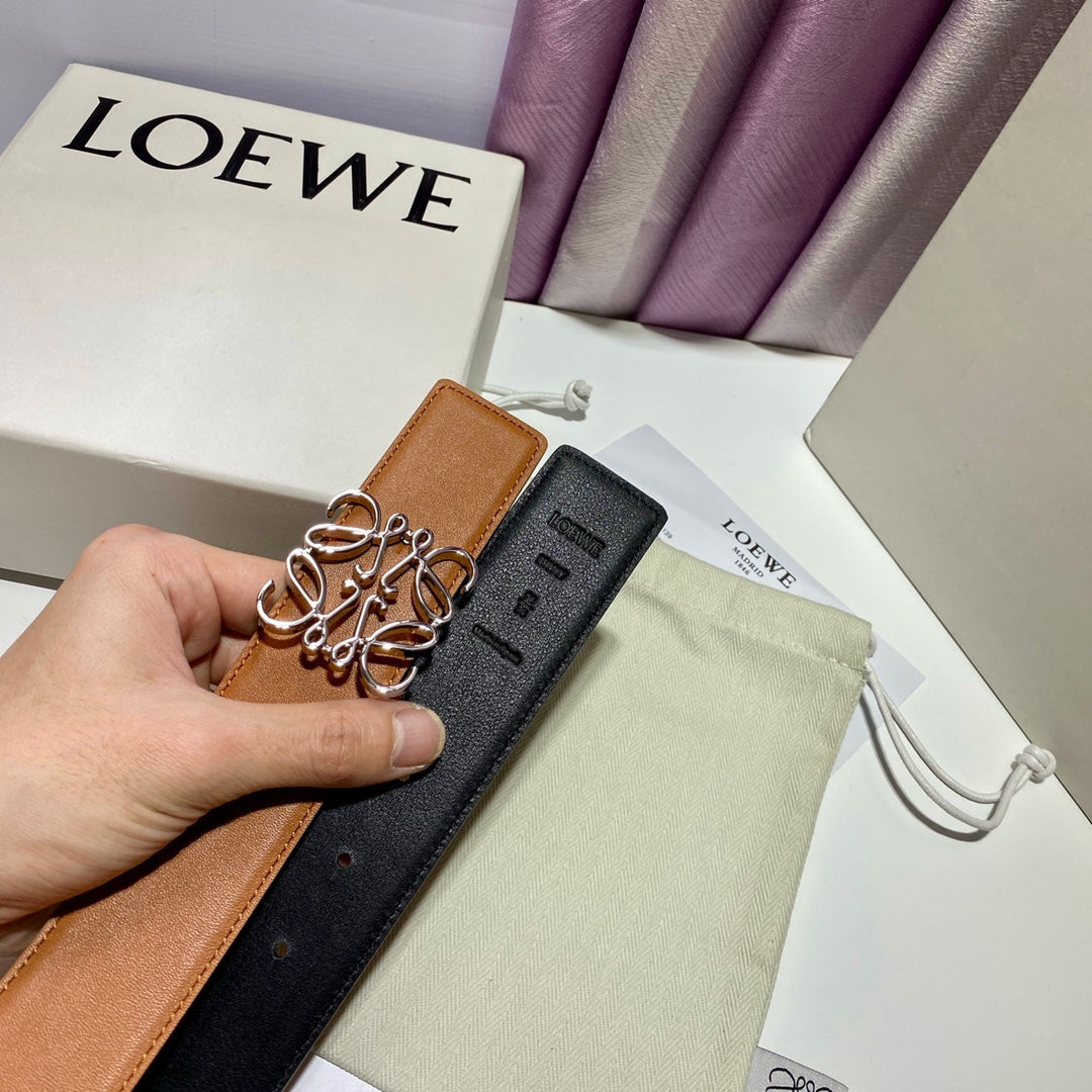 Anagram belt 40mm reversible black brown silver buckle