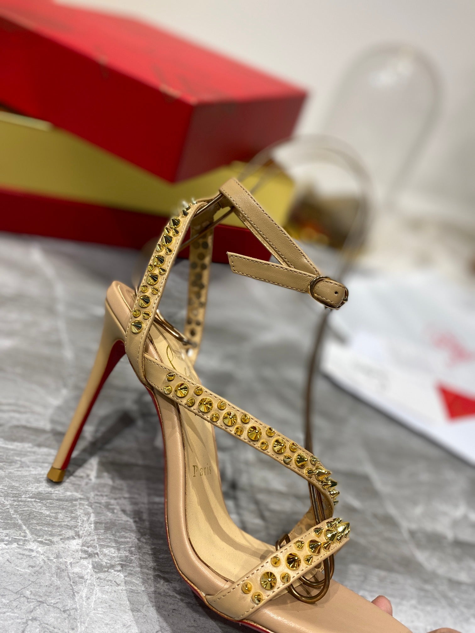 CL Spiked Sandals Nude Sheepskin Alloy Steel 346024