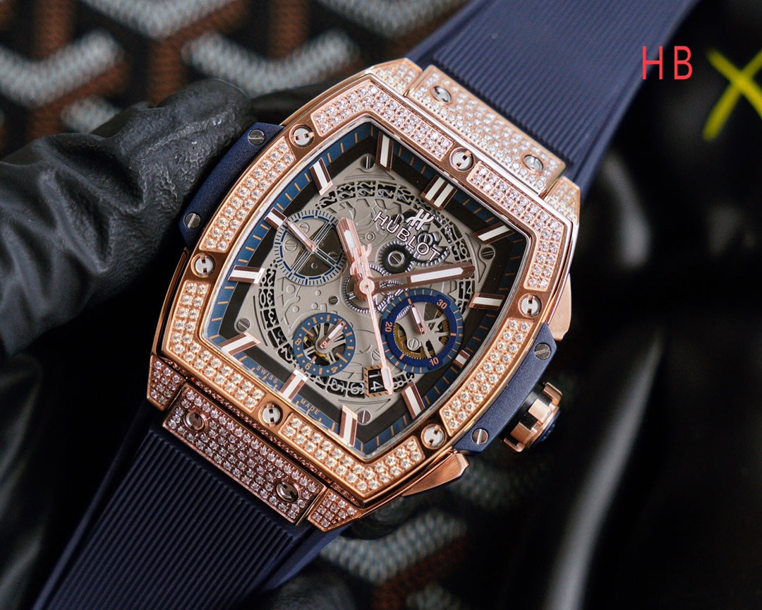 Hublot Spirit of Big Bang Rose Gold Pavé With Diamond 42mm Watch Blue Strap